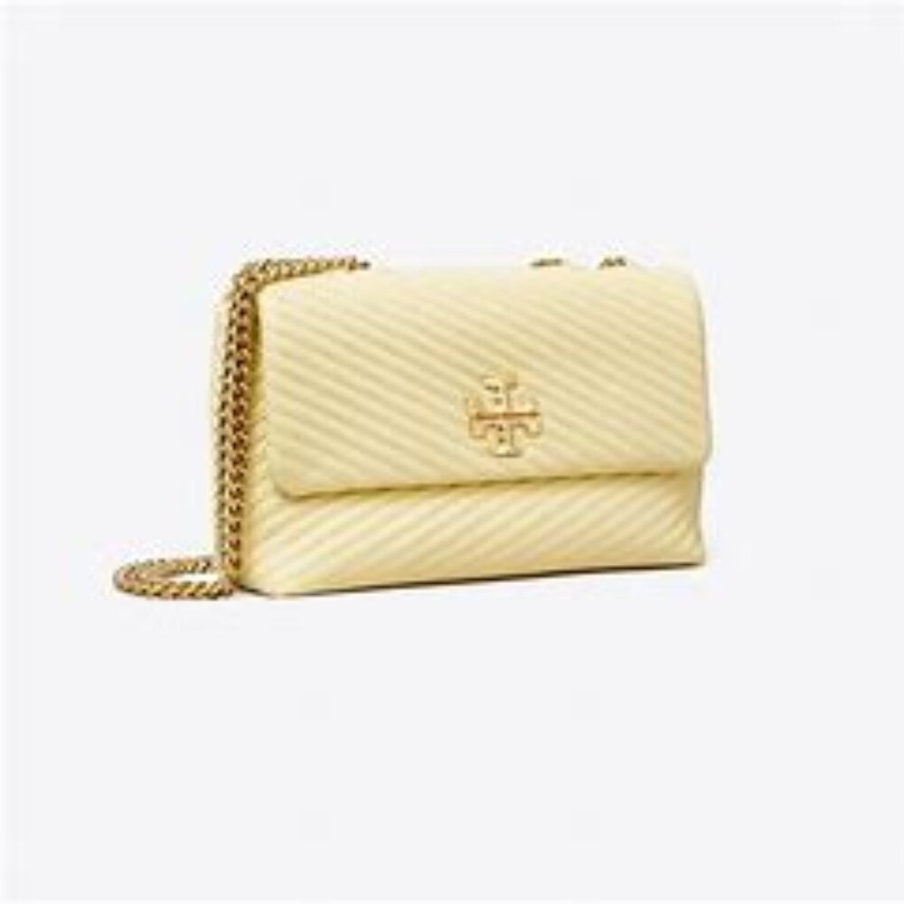 Tory Burch $548 152345 Kira Moto Quilt Small Convertible Flap Bag Lemon NWT!